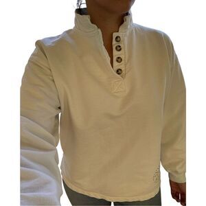 Athletic works M 100% cotton white sporty sweatshirt polo collar preppy